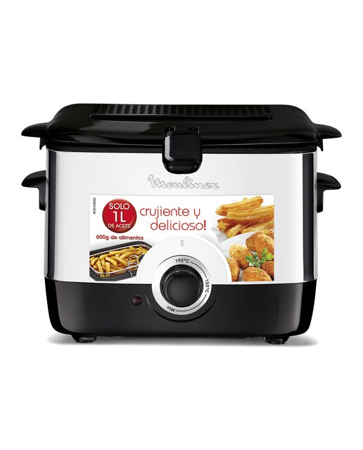Freidora Moulinex Minifrito AF2200 con capacidad de 1 litro, tapa con ventanilla. - Inox / Negro Inox / Negro-4