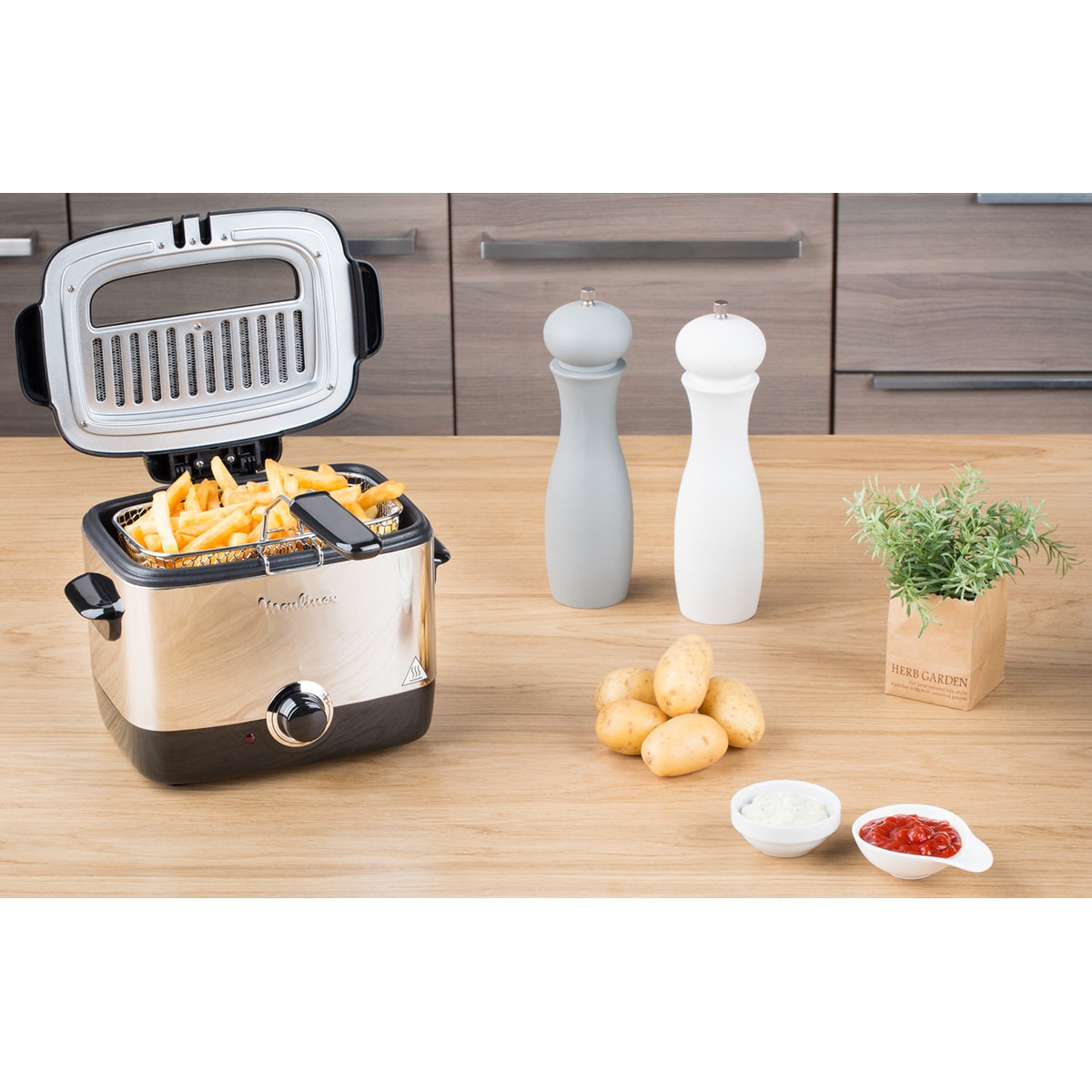 Freidora Moulinex Minifrito AF2200 con capacidad de 1 litro, tapa con ventanilla. - Inox / Negro Inox / Negro-6