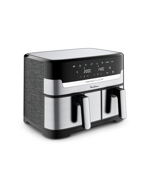  Freidora de Aire Moulinex Dual Easy Fry & Grill, Cocina Dos Platos Simultáneamente, 8.3L