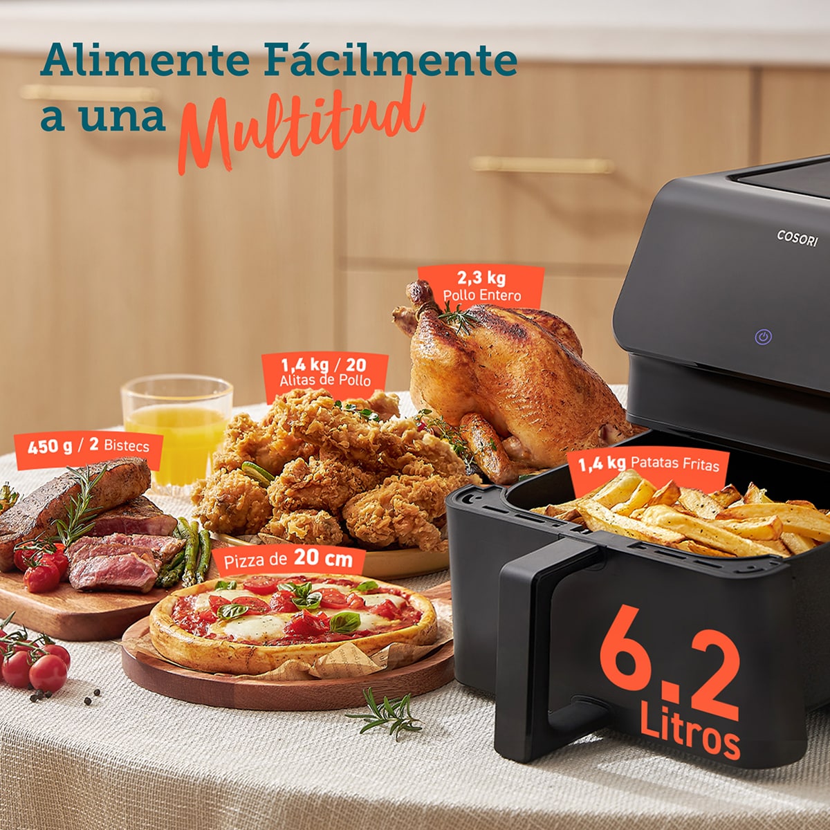 Fritadeira Air Fryer Cosori Premium II Chef Edition KOSP0028EUN sem Óleo de 1700 W, 12 Funções e Capacidade de 6,2 Litros - Preto Preto-5