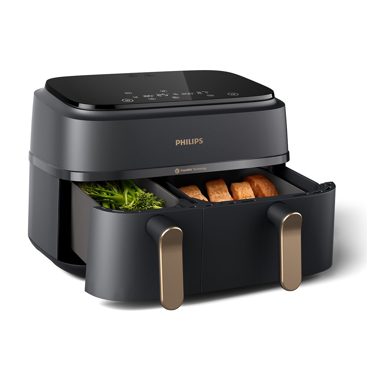 Freidora De Aire Philips Serie 3000 De Doble Cesta – 9L, 8 En 1, 90% Menos Grasa, Tecnología Rapid Air, App HomeID, Blanca