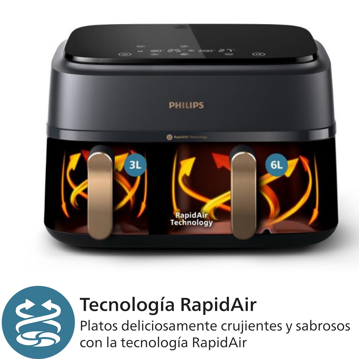 Freidora de aire Phjilips S3000 con doble cesta y 9 litros Negro / Cobre-7