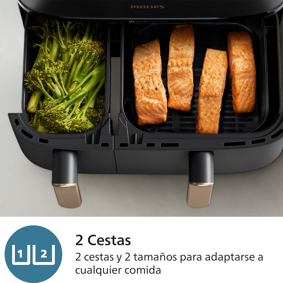 Freidora de aire Phjilips S3000 con doble cesta y 9 litros Negro / Cobre-8