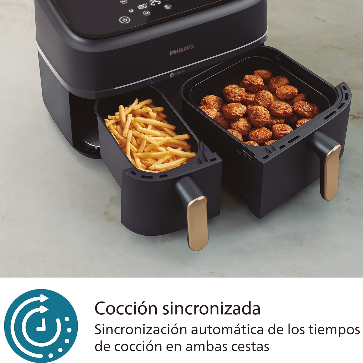 Freidora de aire Phjilips S3000 con doble cesta y 9 litros Negro / Cobre-9