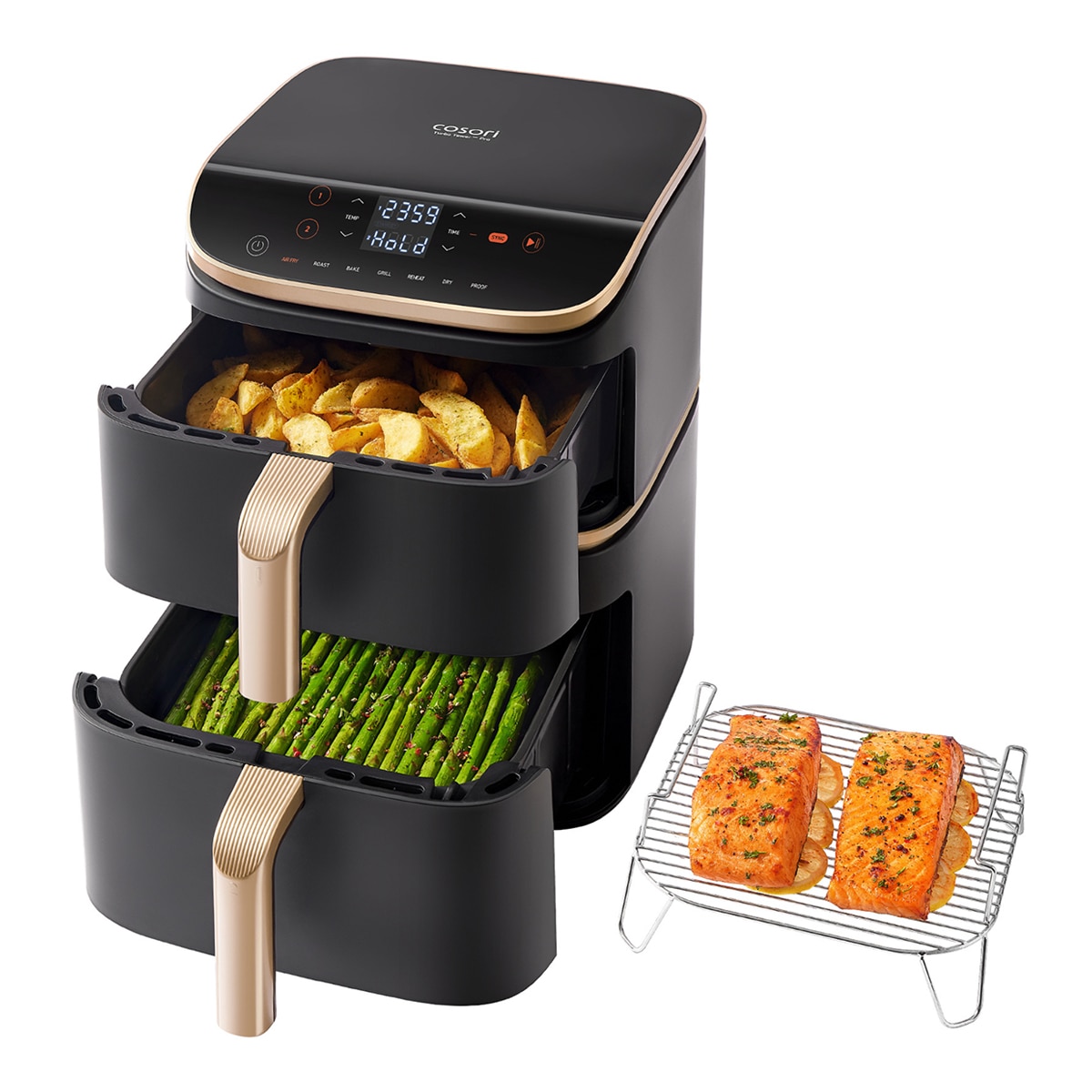 Freidora de Aire Cosori Turbo Tower Pro Smart Chef Edition 10,8L con revestimiento 100% cerámico Negro / Dorado-5