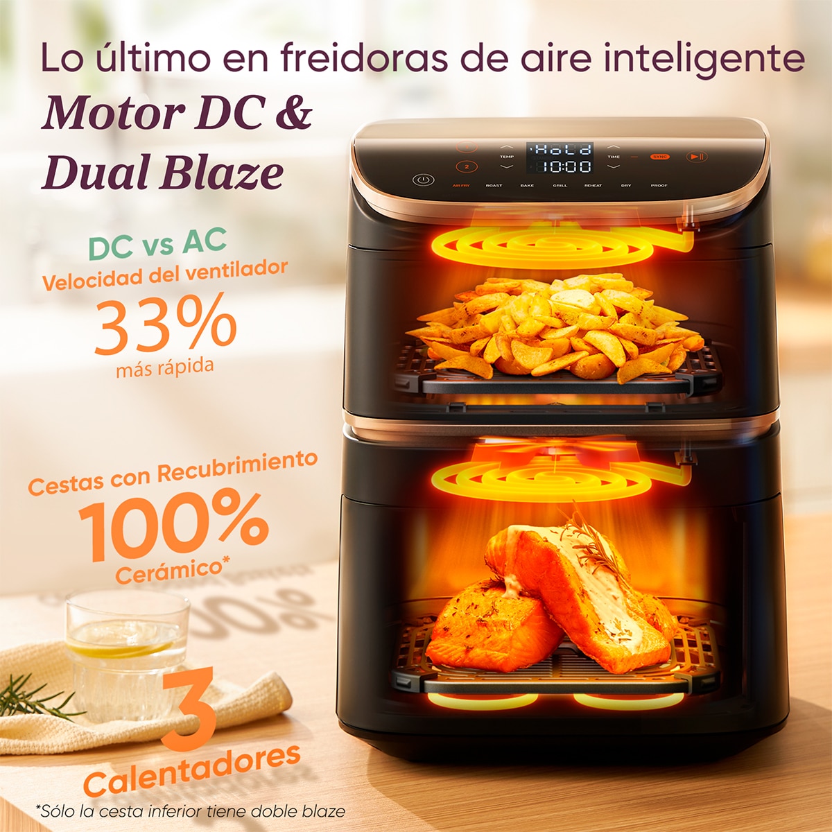 Freidora de Aire Cosori Turbo Tower Pro Smart Chef Edition 10,8L con revestimiento 100% cerámico Negro / Dorado-6