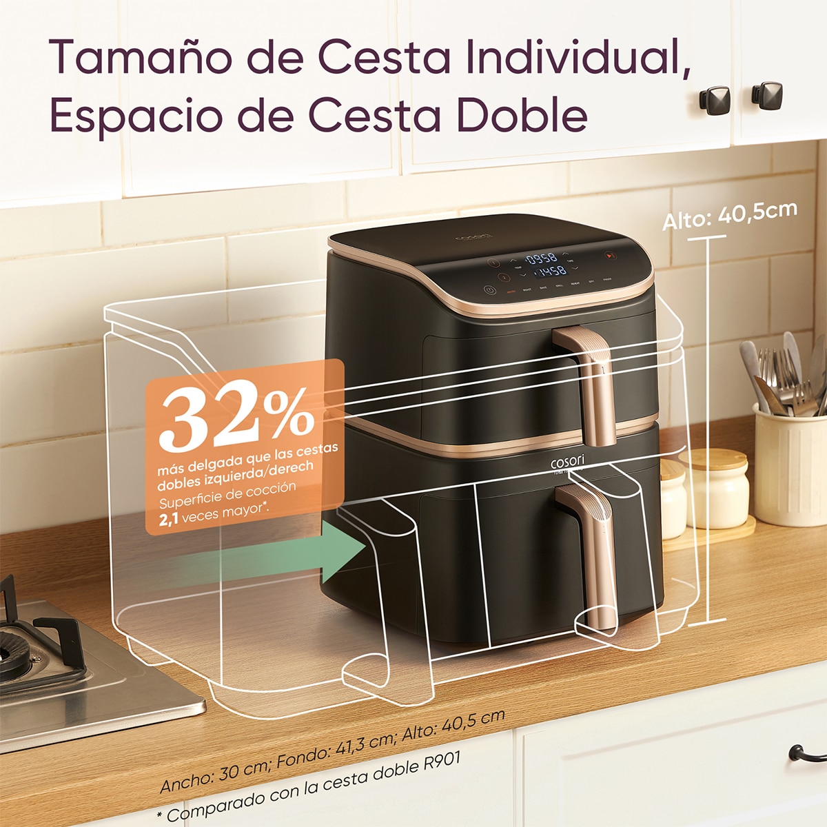 Freidora de Aire Cosori Turbo Tower Pro Smart Chef Edition 10,8L con revestimiento 100% cerámico Negro / Dorado-9