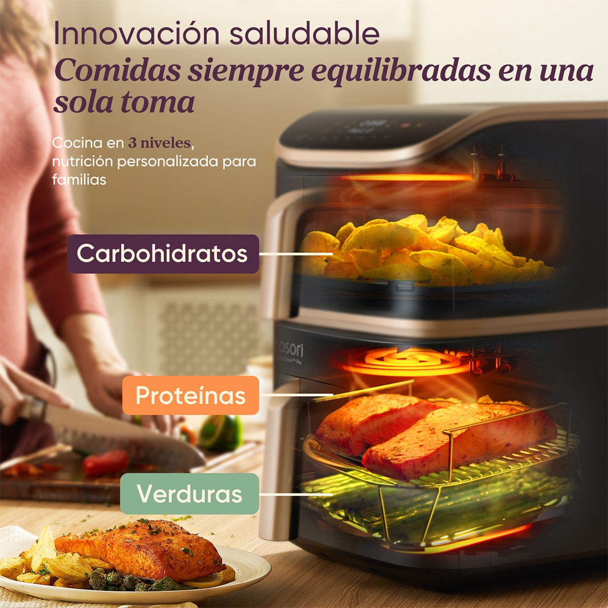 Freidora de Aire Cosori Turbo Tower Pro Smart Chef Edition 10,8L con revestimiento 100% cerámico Negro / Dorado-10