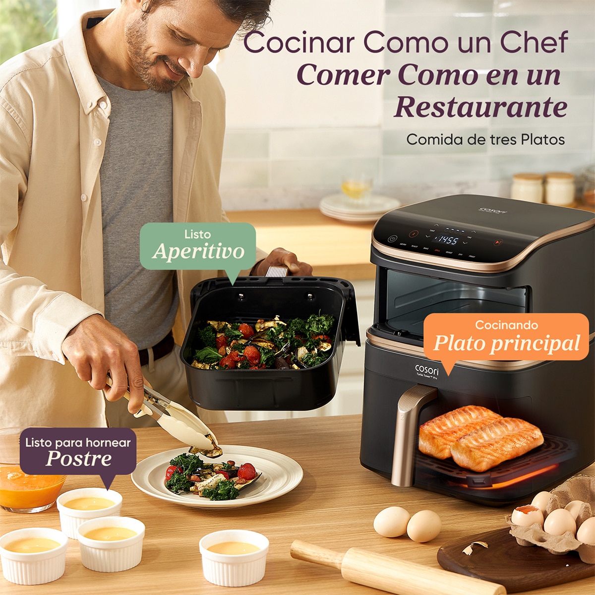Freidora de Aire Cosori Turbo Tower Pro Smart Chef Edition 10,8L con revestimiento 100% cerámico Negro / Dorado-11