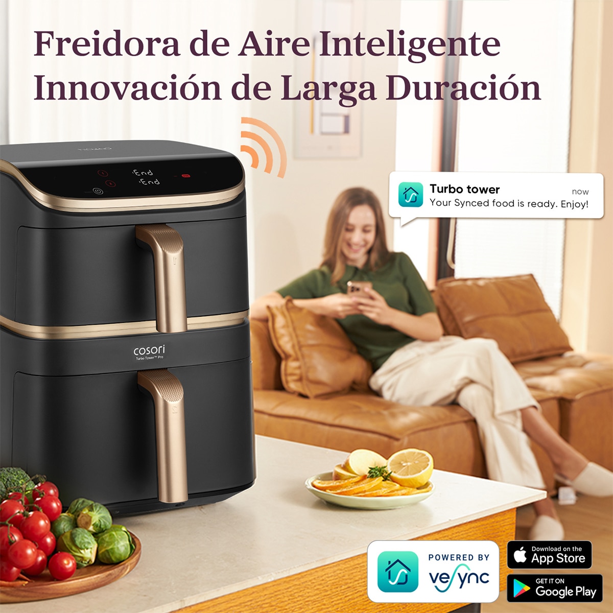 Freidora de Aire Cosori Turbo Tower Pro Smart Chef Edition 10,8L con revestimiento 100% cerámico Negro / Dorado-12