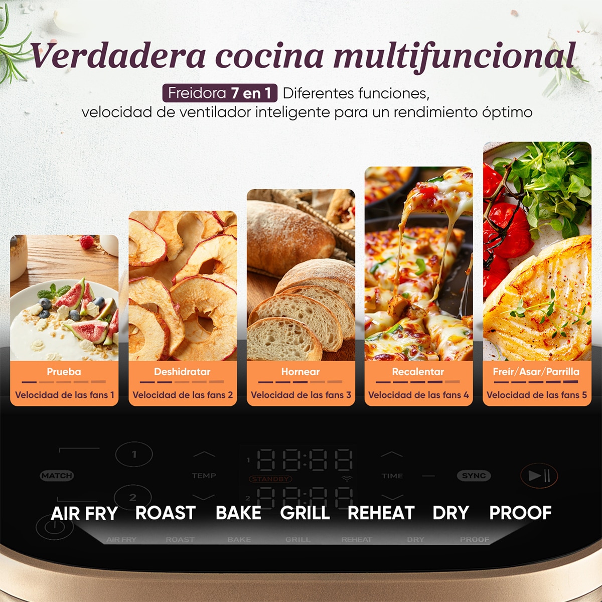 Freidora de Aire Cosori Turbo Tower Pro Smart Chef Edition 10,8L con revestimiento 100% cerámico Negro / Dorado-14