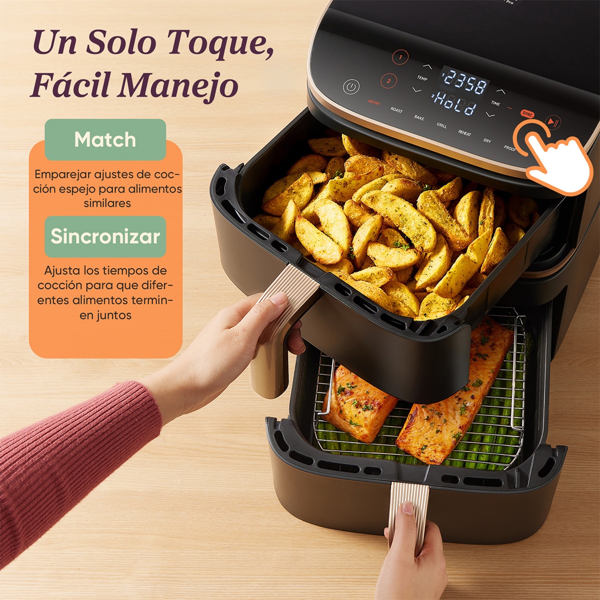 Freidora de Aire Cosori Turbo Tower Pro Smart Chef Edition 10,8L con revestimiento 100% cerámico Negro / Dorado-15