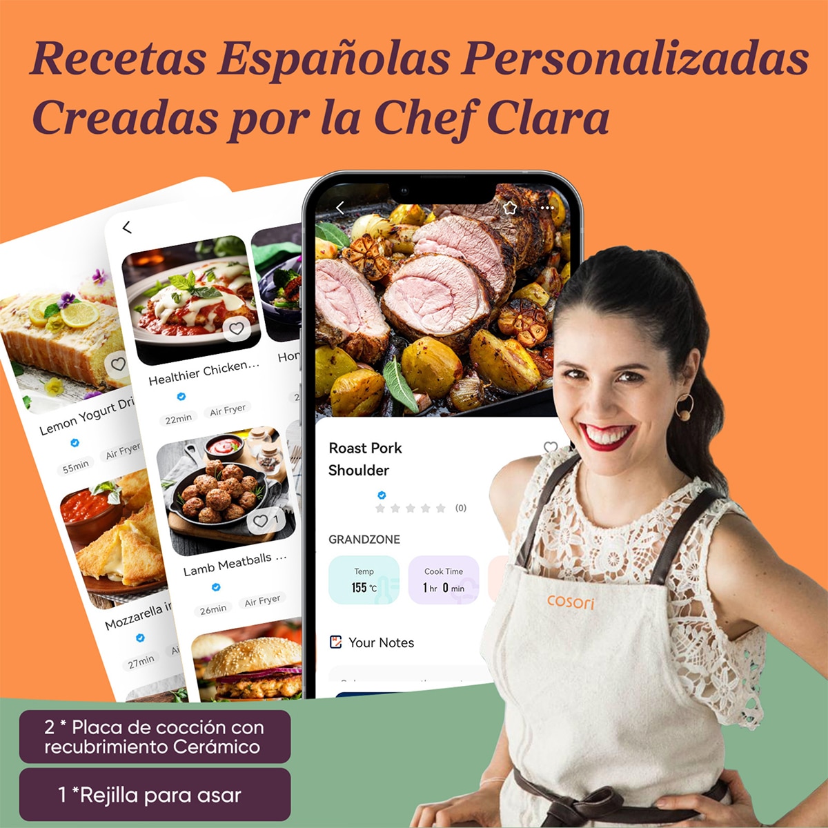 Freidora de Aire Cosori Turbo Tower Pro Smart Chef Edition 10,8L con revestimiento 100% cerámico Negro / Dorado-17