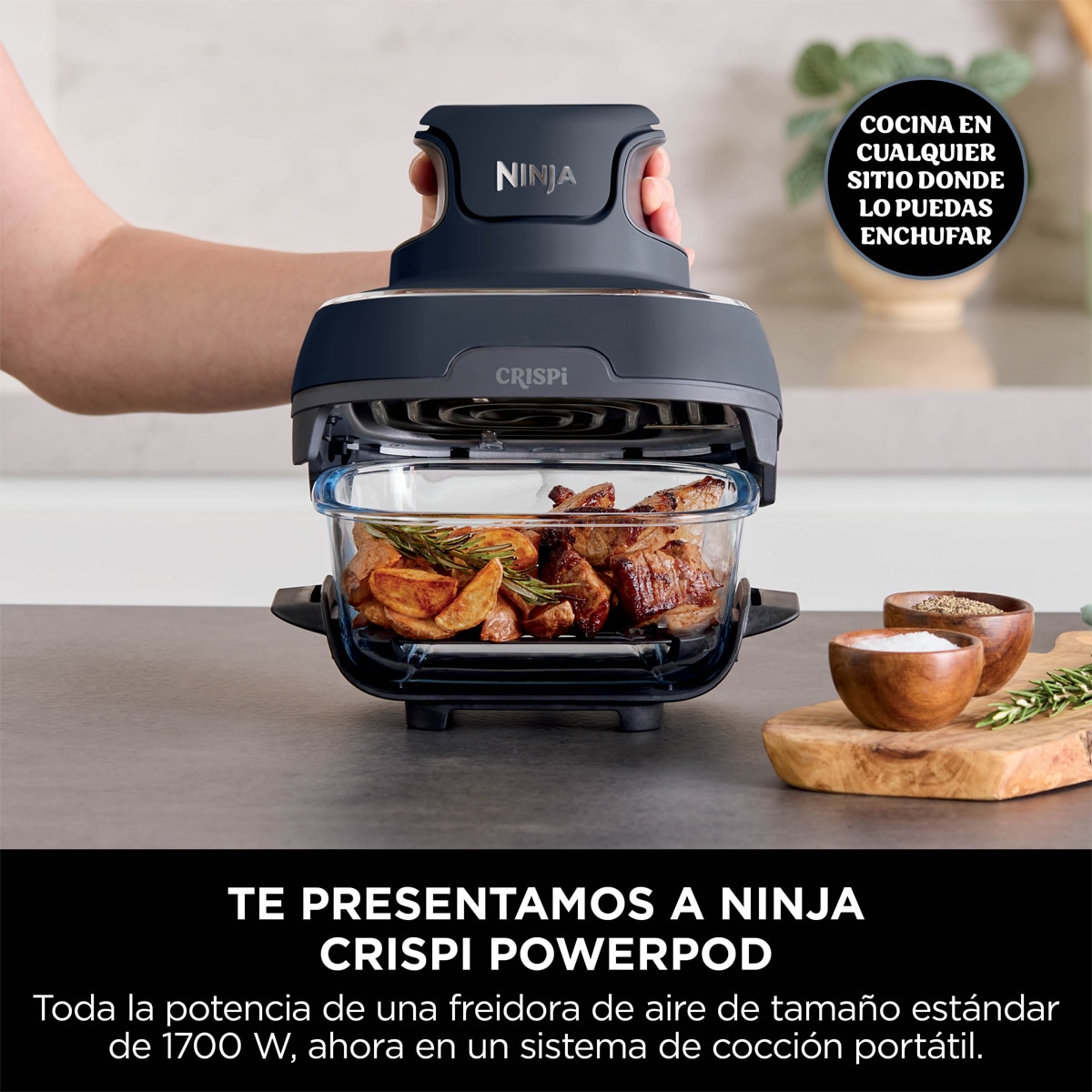 Freidora de aire Ninja Crispi FN101EUGY con recipientes cristal 3.8l y 1.4l libres de tóxicos, 4 funciones Azul oscuro-4