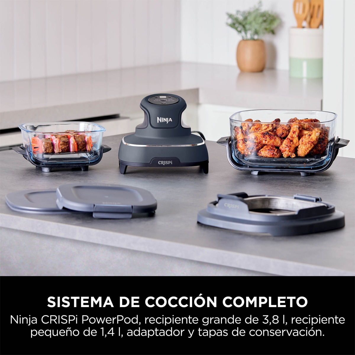 Freidora de aire Ninja Crispi FN101EUGY con recipientes cristal 3.8l y 1.4l libres de tóxicos, 4 funciones Azul oscuro-6