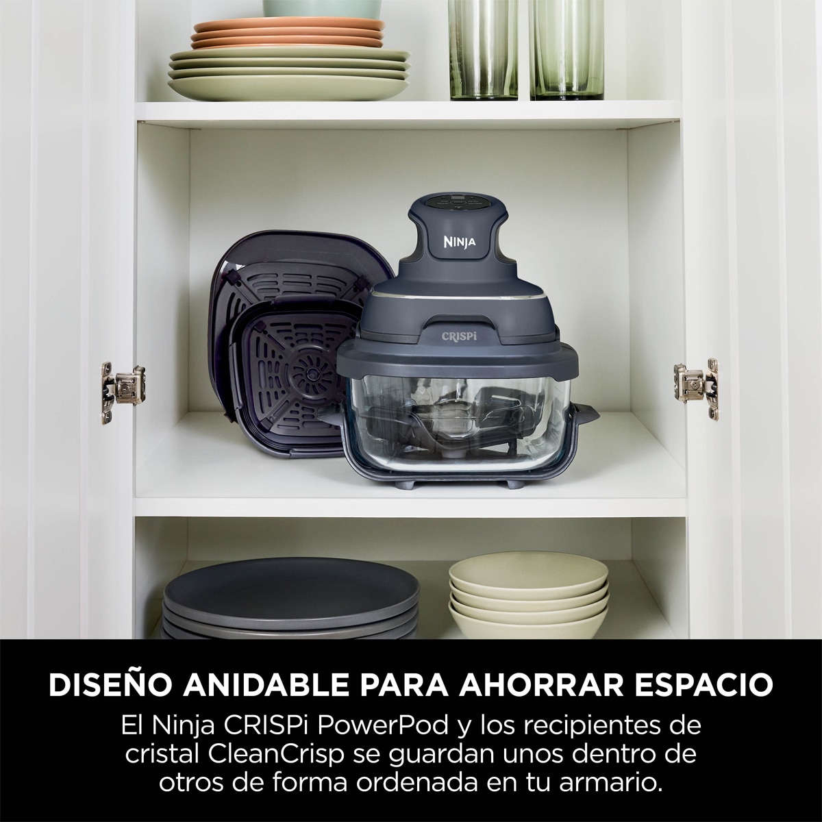 Freidora de aire Ninja Crispi FN101EUGY con recipientes cristal 3.8l y 1.4l libres de tóxicos, 4 funciones Azul oscuro-14