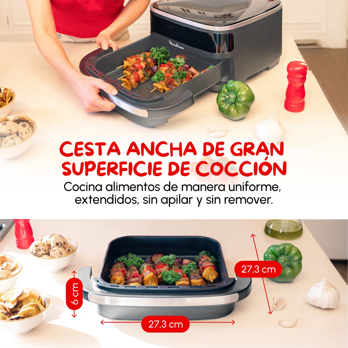 Freidora de Aire y Pizza Moulinex Easy Fry XL Surface Doble Resistencia 2200W, Ventana de Visualización Negro-3