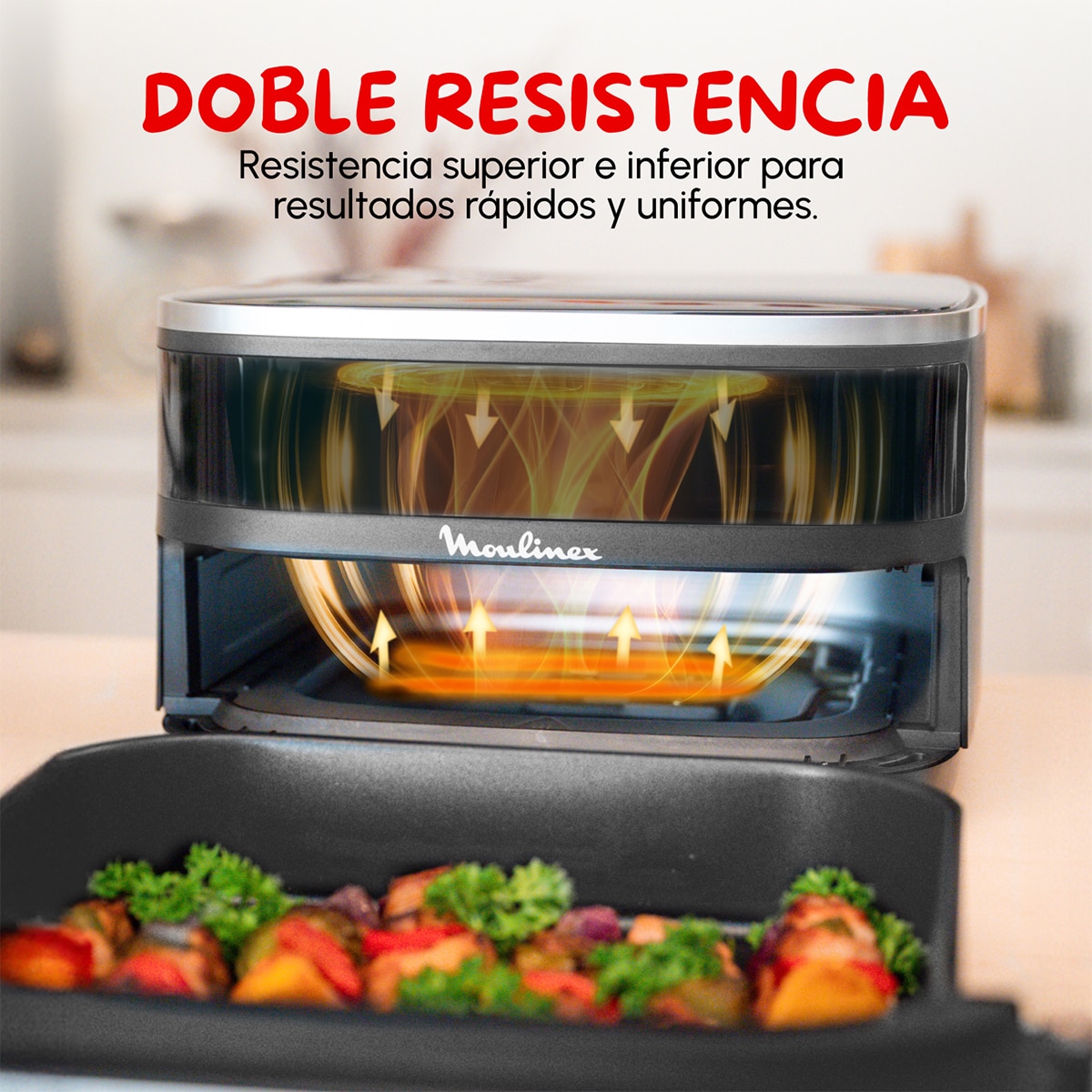 Freidora de Aire y Pizza Moulinex Easy Fry XL Surface Doble Resistencia 2200W, Ventana de Visualización Negro-7