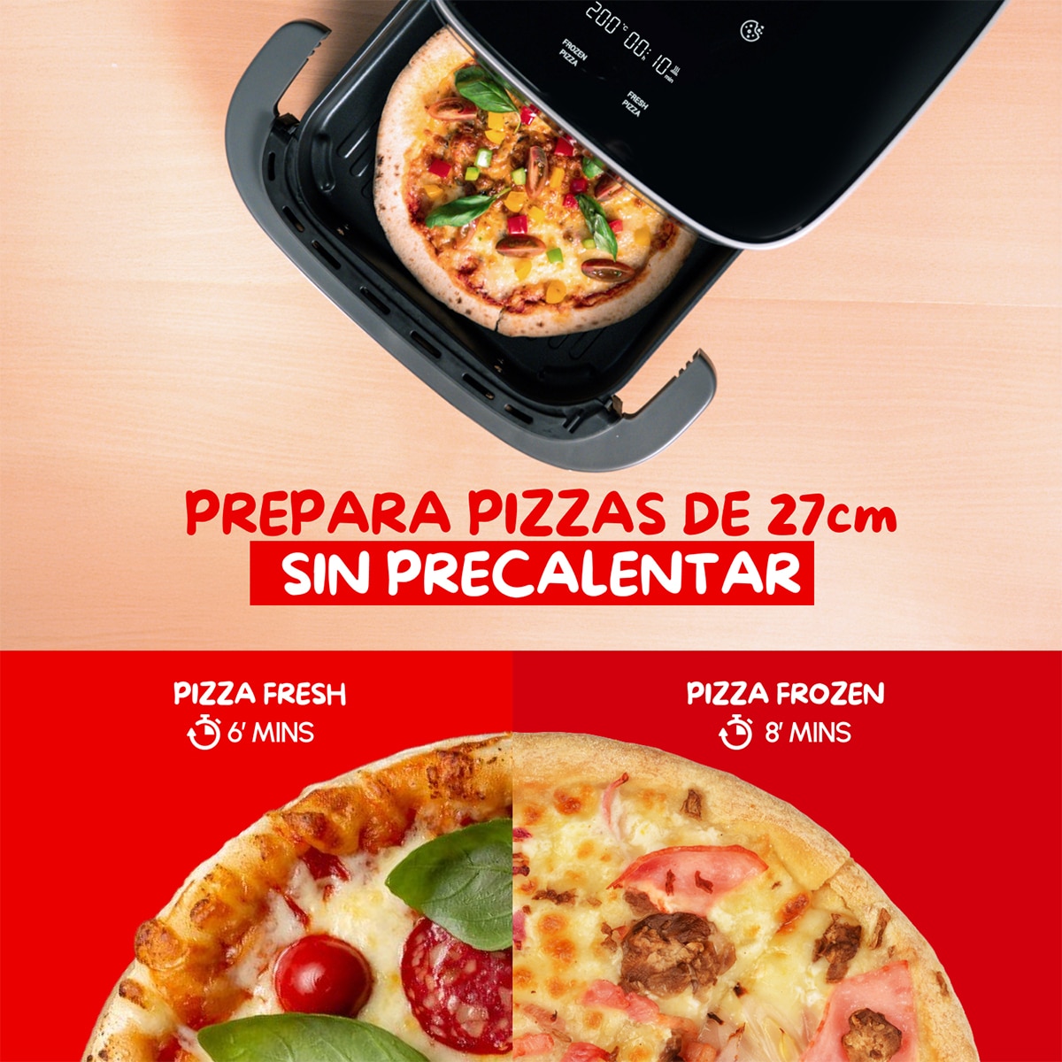 Freidora de Aire y Pizza Moulinex Easy Fry XL Surface Doble Resistencia 2200W, Ventana de Visualización Negro-9