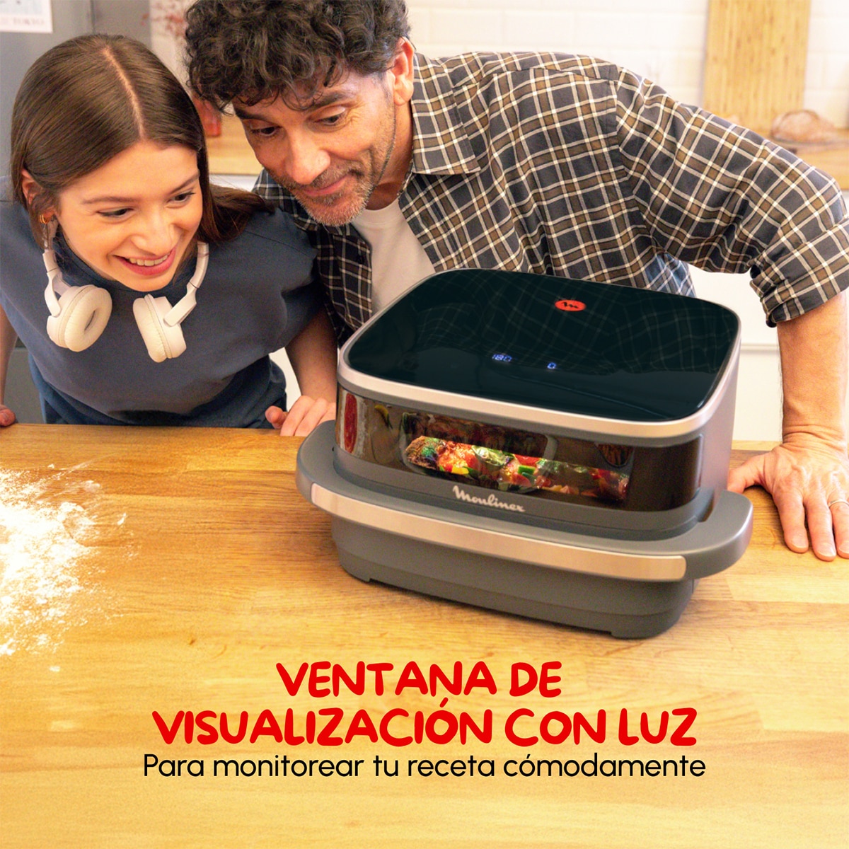 Freidora de Aire y Pizza Moulinex Easy Fry XL Surface Doble Resistencia 2200W, Ventana de Visualización Negro-10