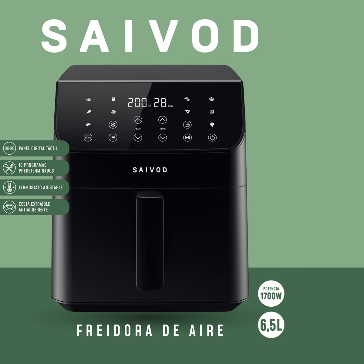 Fritadeira Air Fryer Saivod KB6017E sem Óleo de 6,5 litros - Preto Preto-10