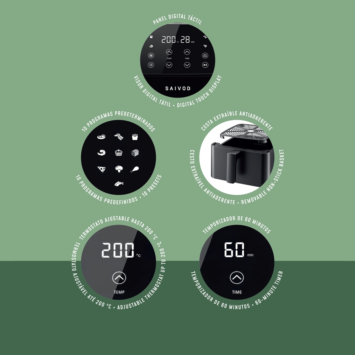 Fritadeira Air Fryer Saivod KB6017E sem Óleo de 6,5 litros - Preto Preto-11
