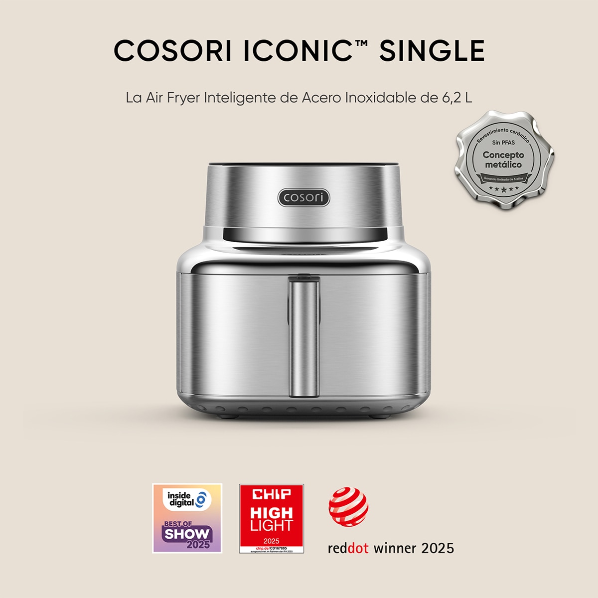 Freidora de aire Cosoi Iconic Single Smart 6,2 L de acero inoxidable Inox-2