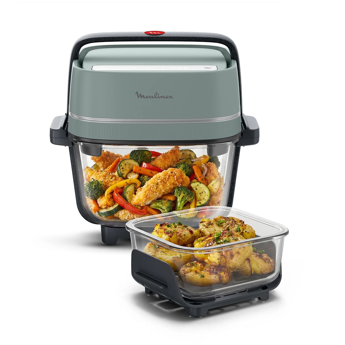 Imagen 0 de Freidora de aire Moulinex Crisp&Go FY7014 de cristal apilable y portátil Azul