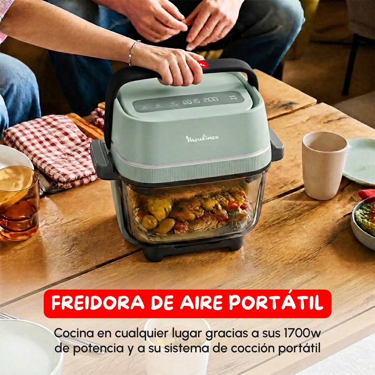 Freidora de aire Moulinex Crisp&Go FY7014 de cristal apilable y portátil - Azul Azul-2