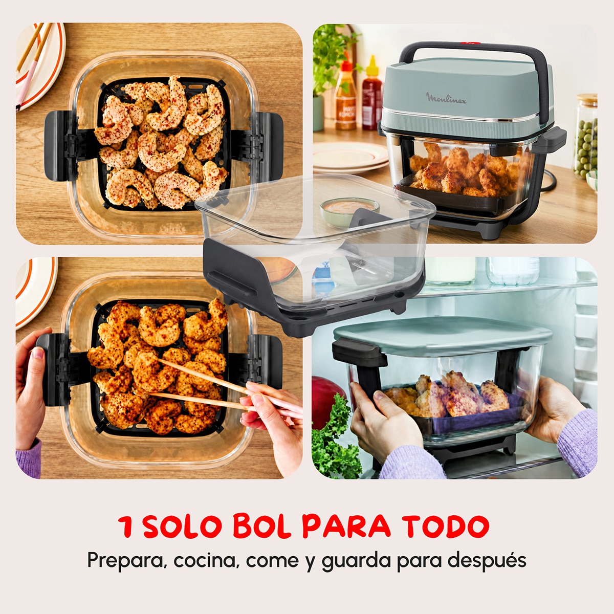 Freidora de aire Moulinex Crisp&Go FY7014 de cristal apilable y portátil - Azul Azul-3
