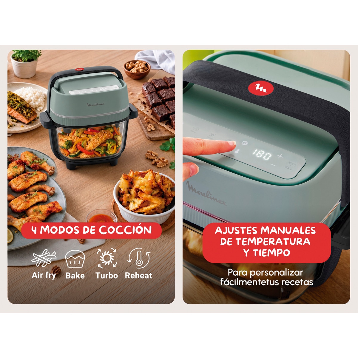 Freidora de aire Moulinex Crisp&Go FY7014 de cristal apilable y portátil - Azul Azul-4