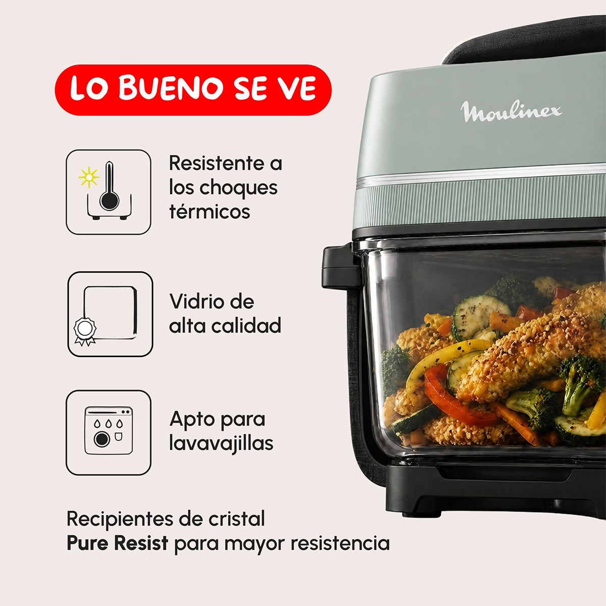 Freidora de aire Moulinex Crisp&Go FY7014 de cristal apilable y portátil - Azul Azul-7