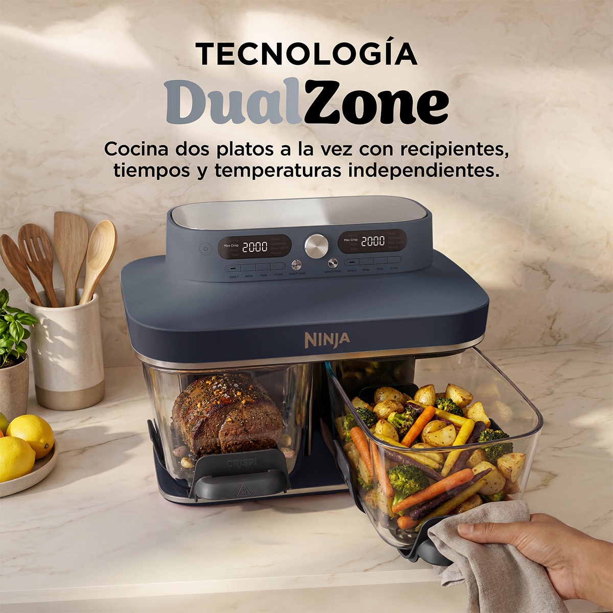 Freidora de aire portatil de cristal 8 en 1 Ninja Dual Zone DD102EUBL1 - Azul oscuro metalizado Azul oscuro metalizado-6