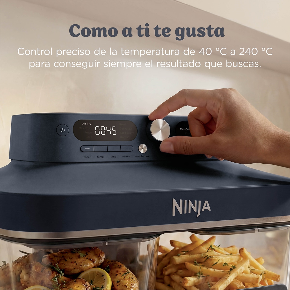 Freidora de aire portatil de cristal 8 en 1 Ninja Dual Zone DD102EUBL1 - Azul oscuro metalizado Azul oscuro metalizado-7