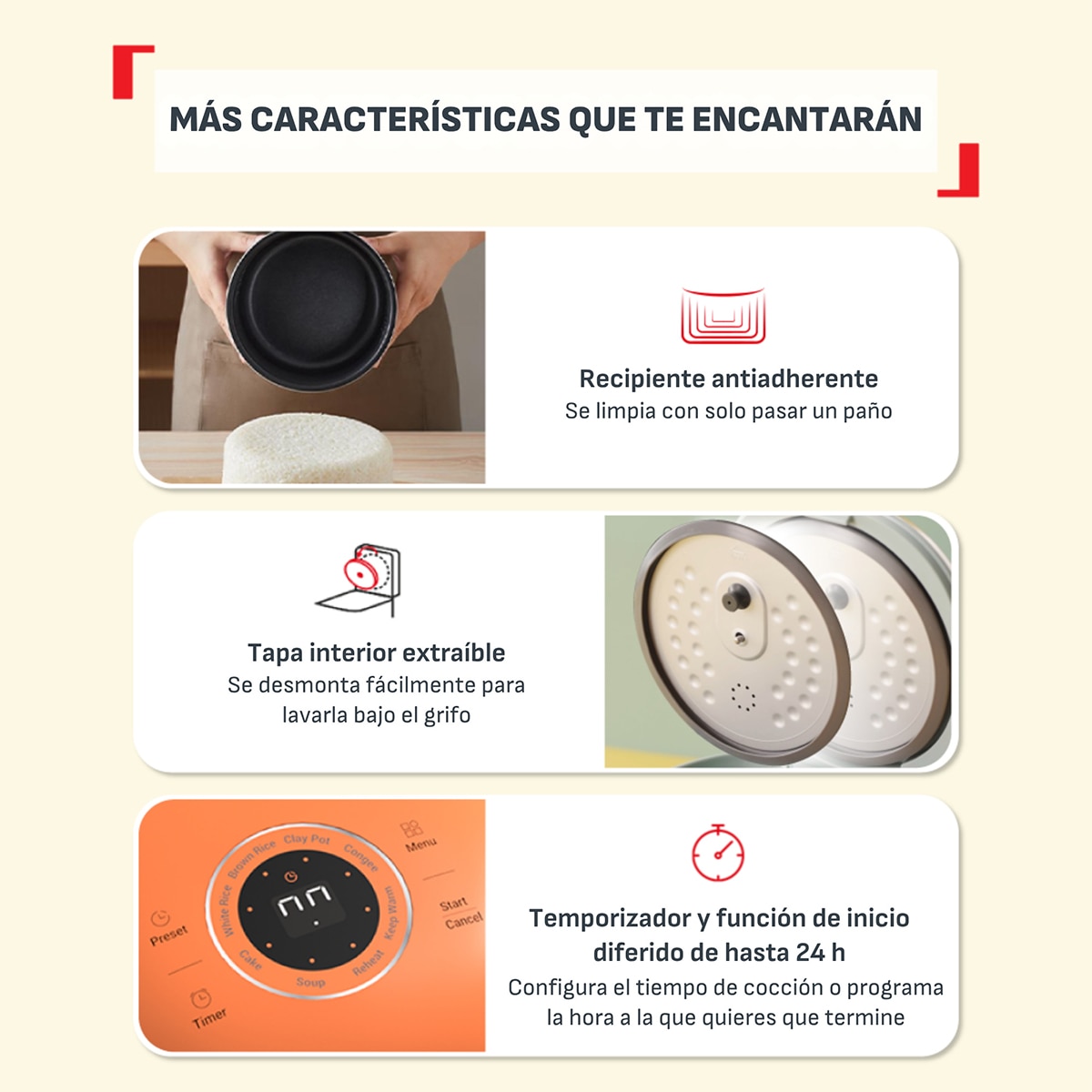 Arrocera eléctrica multifunción Tefal POP, RK535, hasta 4 raciones, 0,7 litros - Crema Crema-8