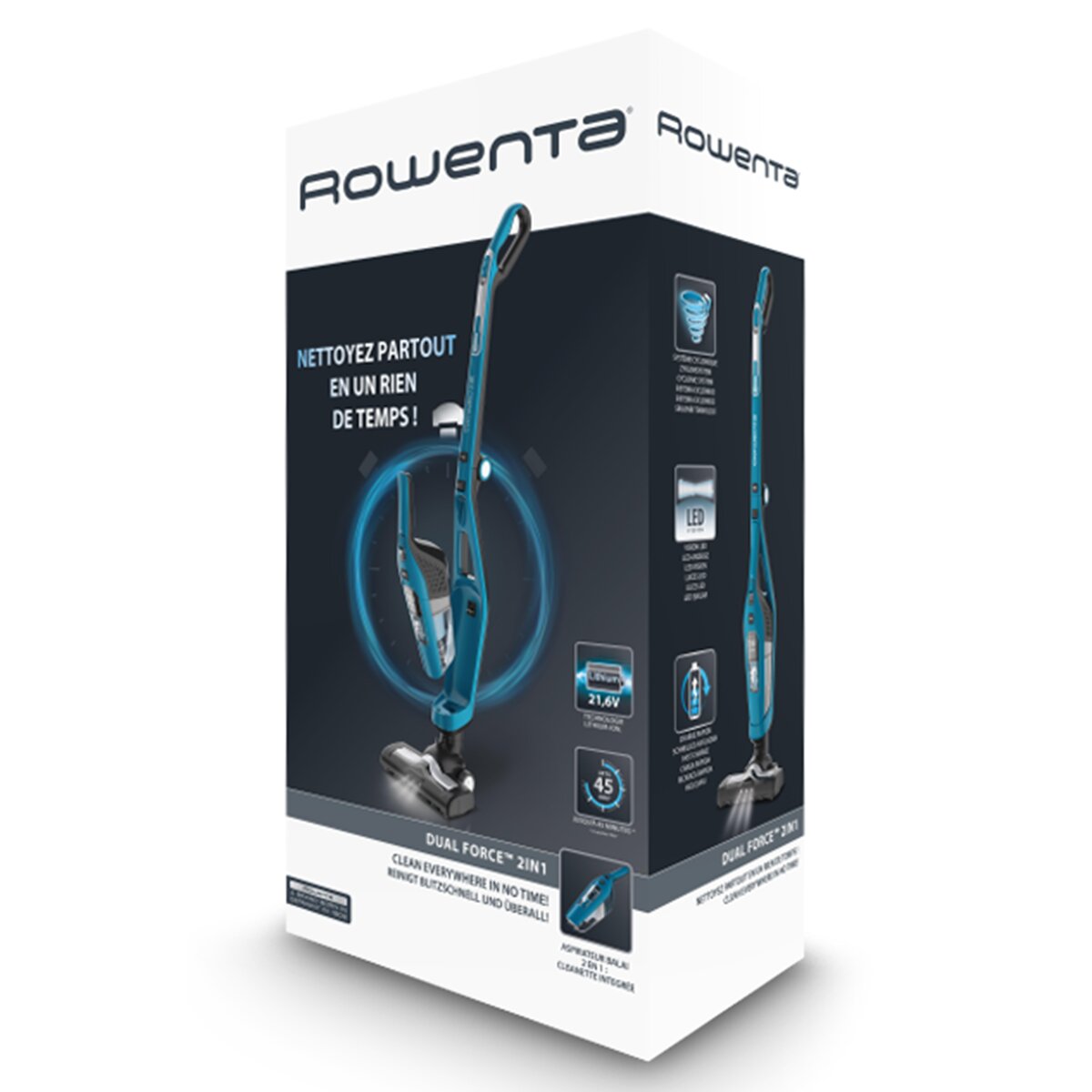 Aspirador Vertical Rowenta Dual Force RH6751WO de 21.6 V com Autonomia 75 min e Capacidade de 600 ml - Azul Azul-7