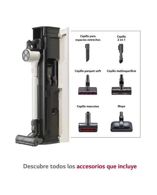 Aspirador de escoba LG All- In-One Kompressor con  210W, 60 Min,  sistema autovaciado y doble batería 2