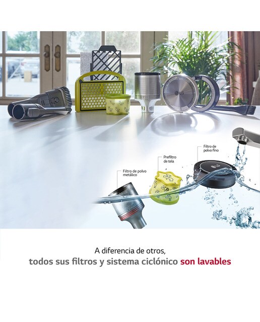 Aspirador de escoba LG All- In-One Kompressor con  210W, 60 Min,  sistema autovaciado y doble batería 7