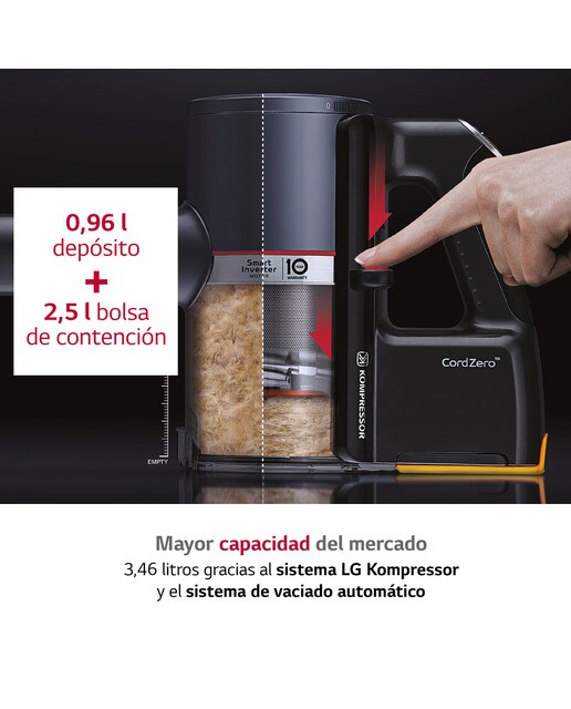 Aspirador de escoba LG All- In-One Kompressor con  210W, 60 Min,  sistema autovaciado y doble batería 8
