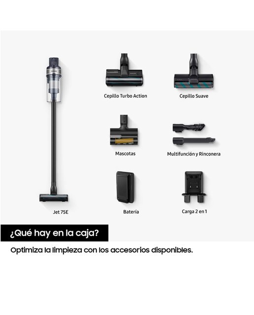 Aspiradora sin Cable Samsung Jet 75E Complete 200AW Cepillo Mascotas VS20B75ACR5/WA Negro Metálico-9