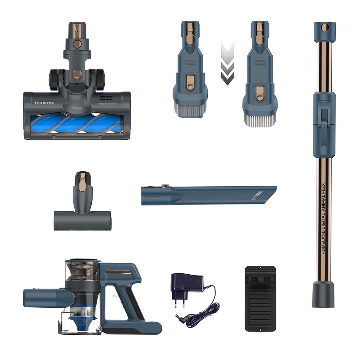 Aspirador de escoba recargable Taurus Homeland Digital Animal Flex con 3 velocidades Azul / Negro-2