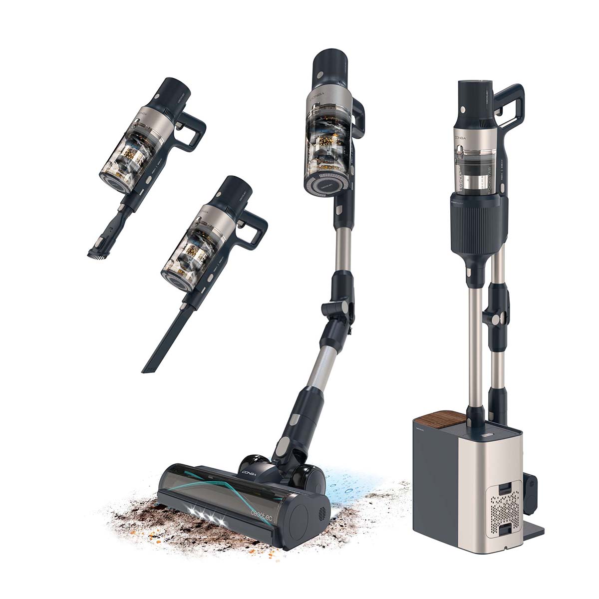 Imagen 3 de Aspirador de escoba recargable Cecotec Conga Rockstar 5500 Hurricane Station Flex - Negro / Inox Negro / Inox