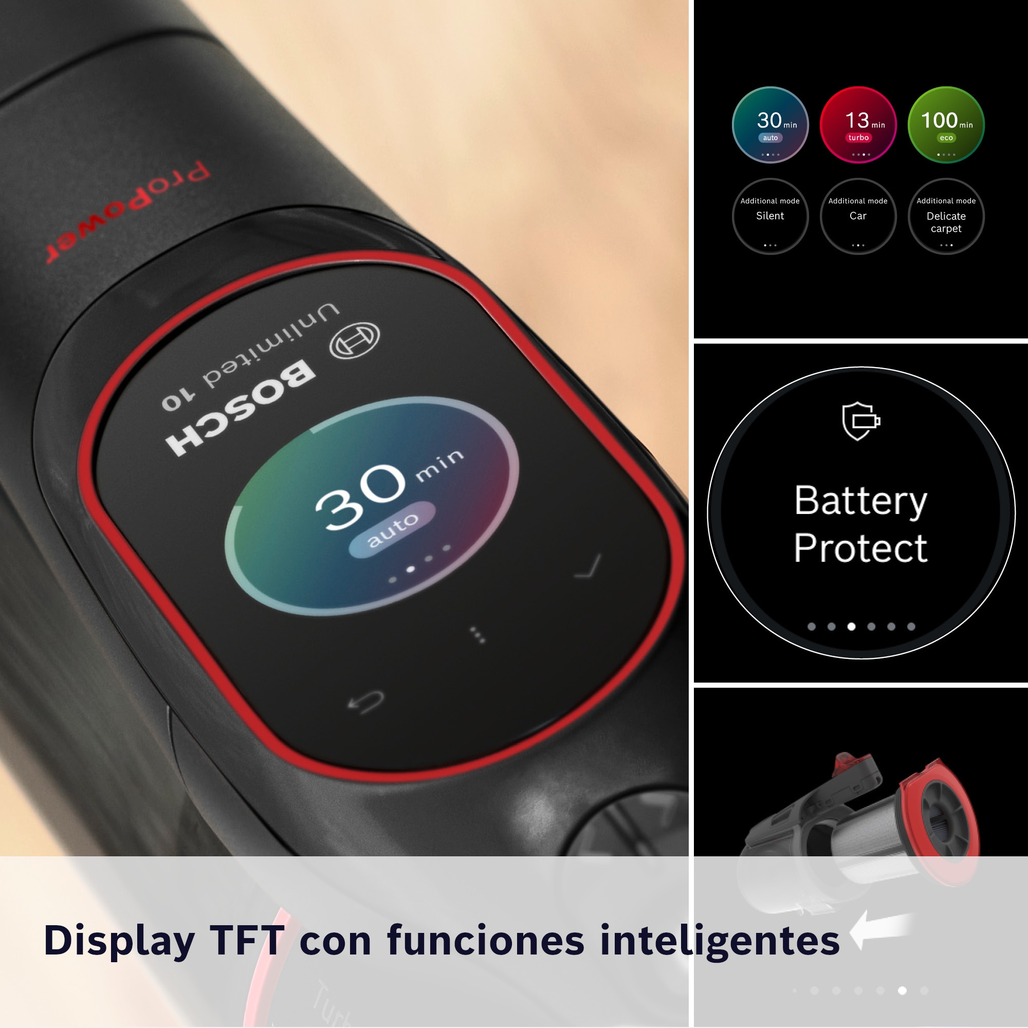 Aspirador escoba sin cable, Bosch, Unlimited 10, BCS1051POW Negro-21