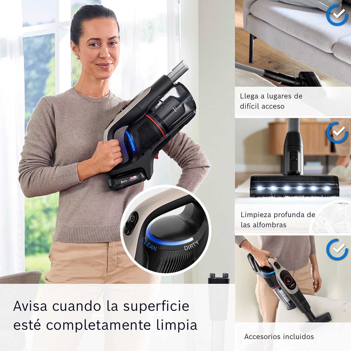 Aspirador escoba sin cable, Bosch, Unlimited 9, BCS931GAC Gris-7