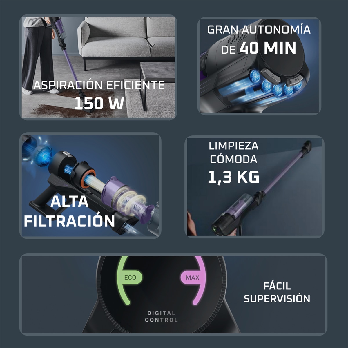 Aspirador de escoba Rowenta X-Pert 5.80 RH5A32 ultraligera Violeta-6