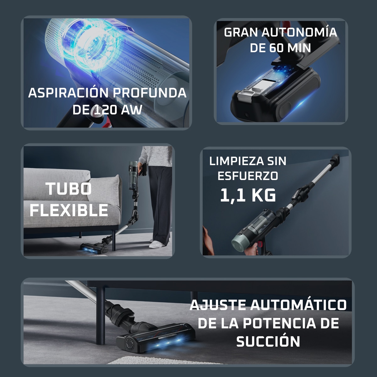 Aspirador de escoba Rowenta X-Force Flex 10.80 Sistema Digital Control Negros-7