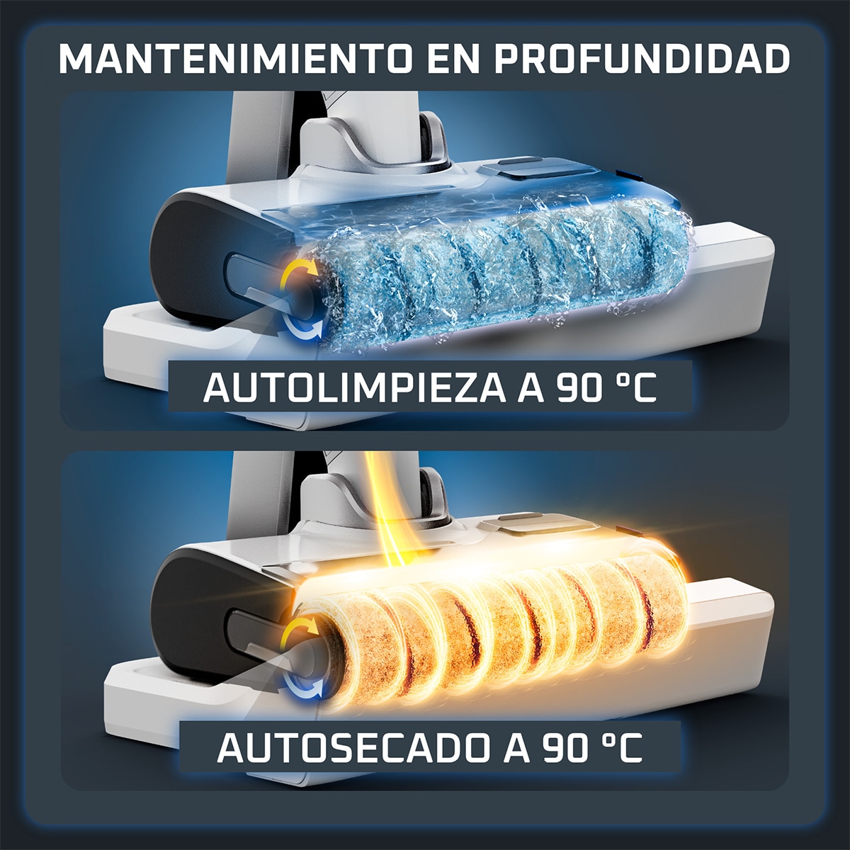 Fregona eléctrica Rowenta X-Clean 12, GZ725 Aspira y Friega 550 RPM y 21kPA de Succión, Auto limpieza, Rodillo sin Enredos Blanco-4
