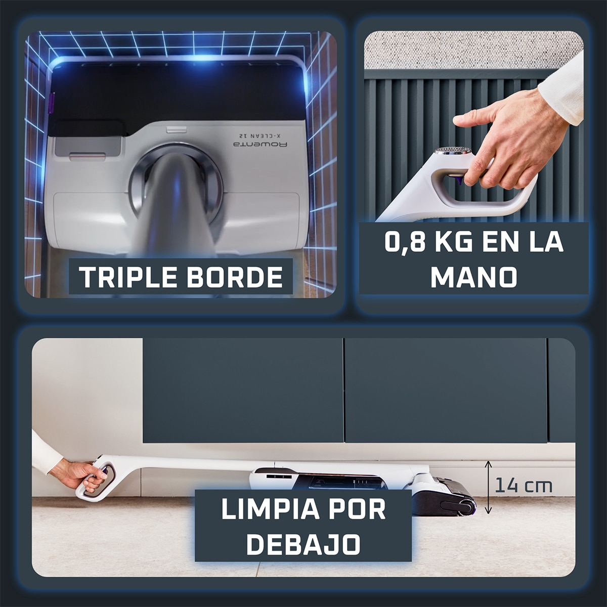 Fregona eléctrica Rowenta X-Clean 12, GZ725 Aspira y Friega 550 RPM y 21kPA de Succión, Auto limpieza, Rodillo sin Enredos Blanco-5