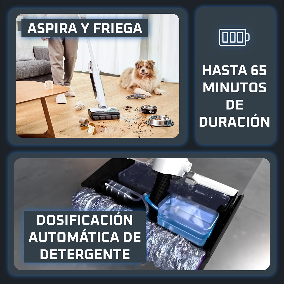 Fregona eléctrica Rowenta X-Clean 12, GZ725 Aspira y Friega 550 RPM y 21kPA de Succión, Auto limpieza, Rodillo sin Enredos Blanco-8