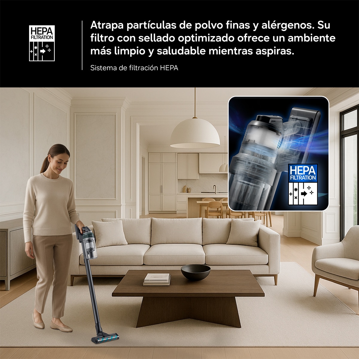 Aspirador de escoba recargable Samsung Jet 85S Complete 250AW Sistema de Filtración HEPA VS70H25WFT/WA Verde-5